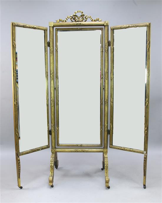 An early 20th century gilt cheval mirror, H.6ft 1in.